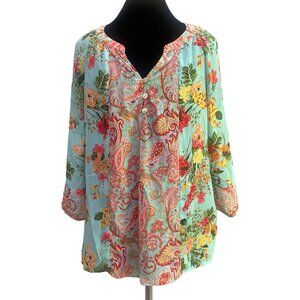 Fig And Flower Floral Paisley Boho Peasant Blouse PXL Petite